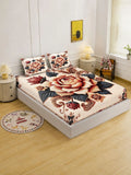 Moda Rapido X KLOTTHE Cream-Coloured & Red Floral 400 TC King Bedsheet with 2 Pillow Covers