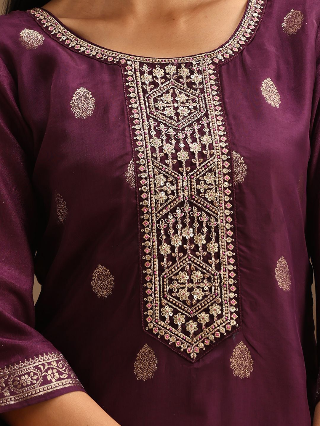 Libas Women Floral Embroidered Regular Pure Silk Kurta with Trousers & With Dupatta