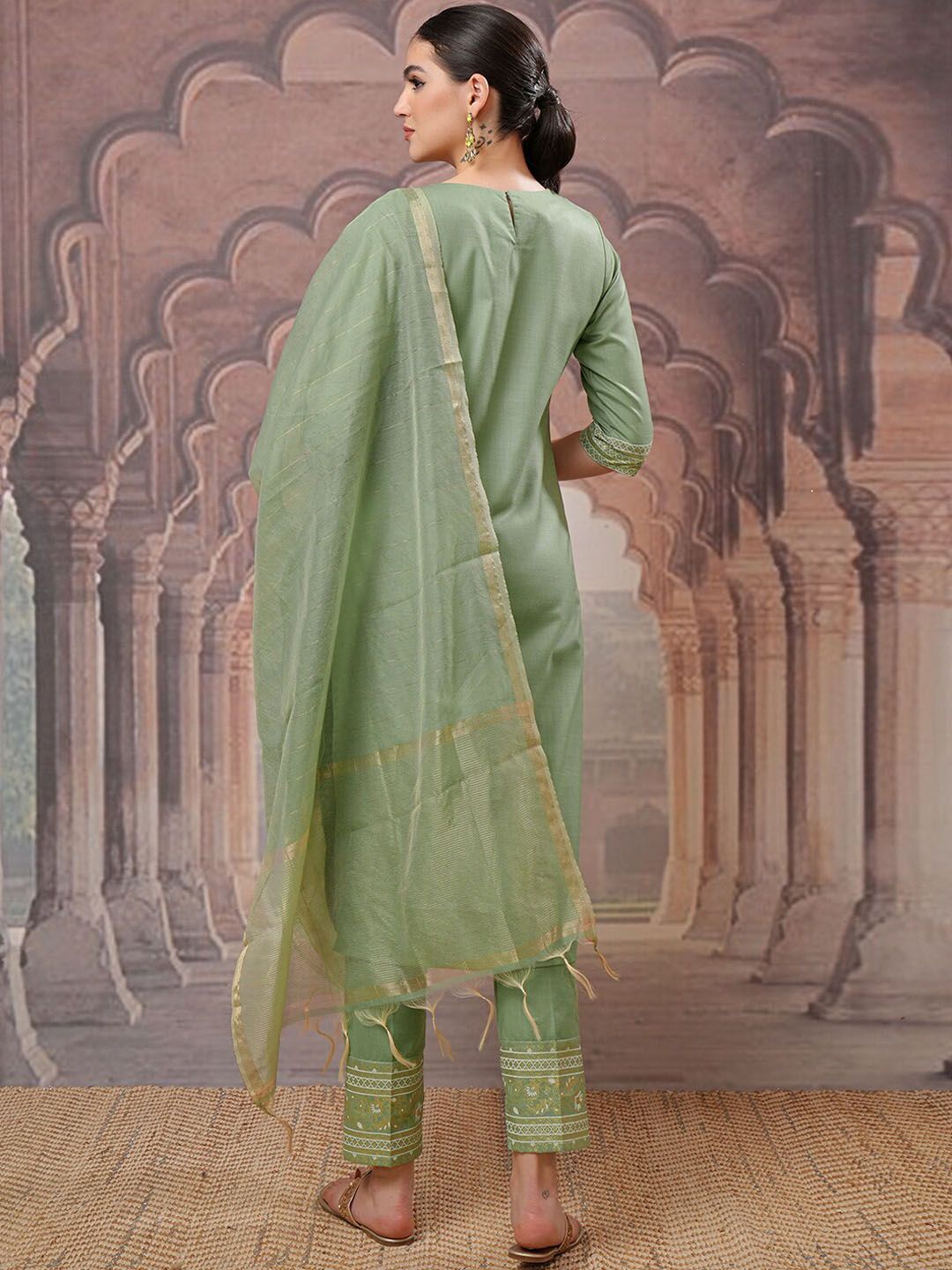Vishudh Ethnic Motifs Yoke Design Regular Kurta with Trouser & Dupatta