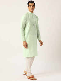 SOJANYA Men Green & White Striped Straight Kurta