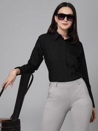 Style Quotient Black Smart Spread Collar Formal Shirt