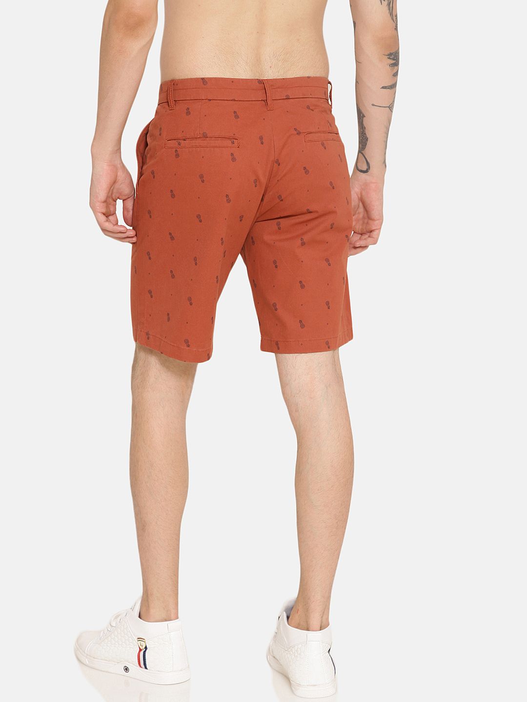 Bene Kleed Men Rust Orange Printed Loose Fit Regular Shorts