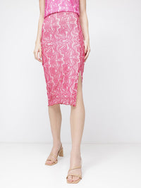 DressBerry Dip-Dyed Mesh Delight Slit Pencil Midi Skirt