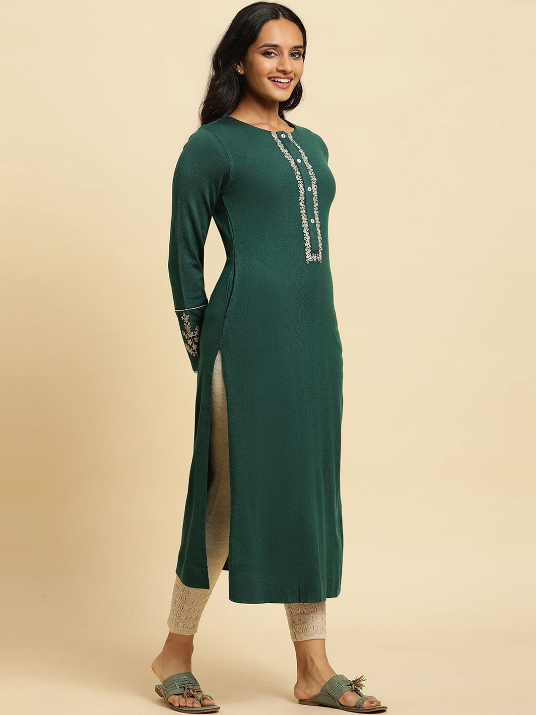 W Floral Embroidered Regular Kurta With Trousers