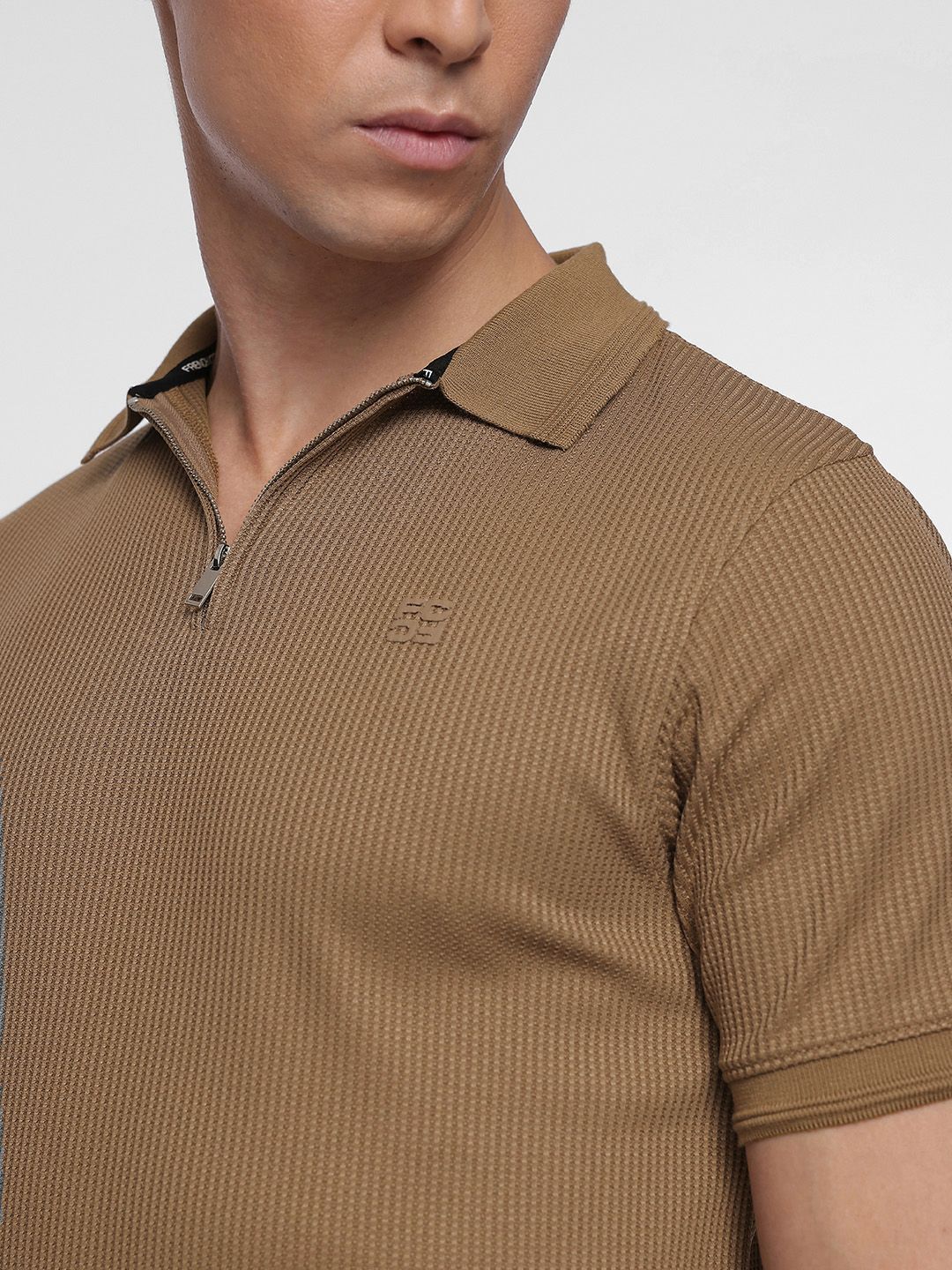 French Connection Self-Design Textured Polo Collar T-shirt