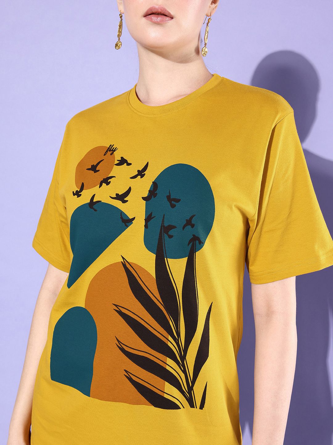 Mustard Yellow Graphic Printed Relaxed Fit T-shirt
