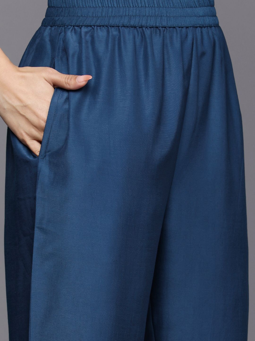 Libas Women Blue Bandhani Printed Kurta with Trousers & With Dupatta