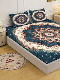 Moda Rapido X KLOTTHE Blue Floral 400 TC Bedsheet with 2 Pillow Covers