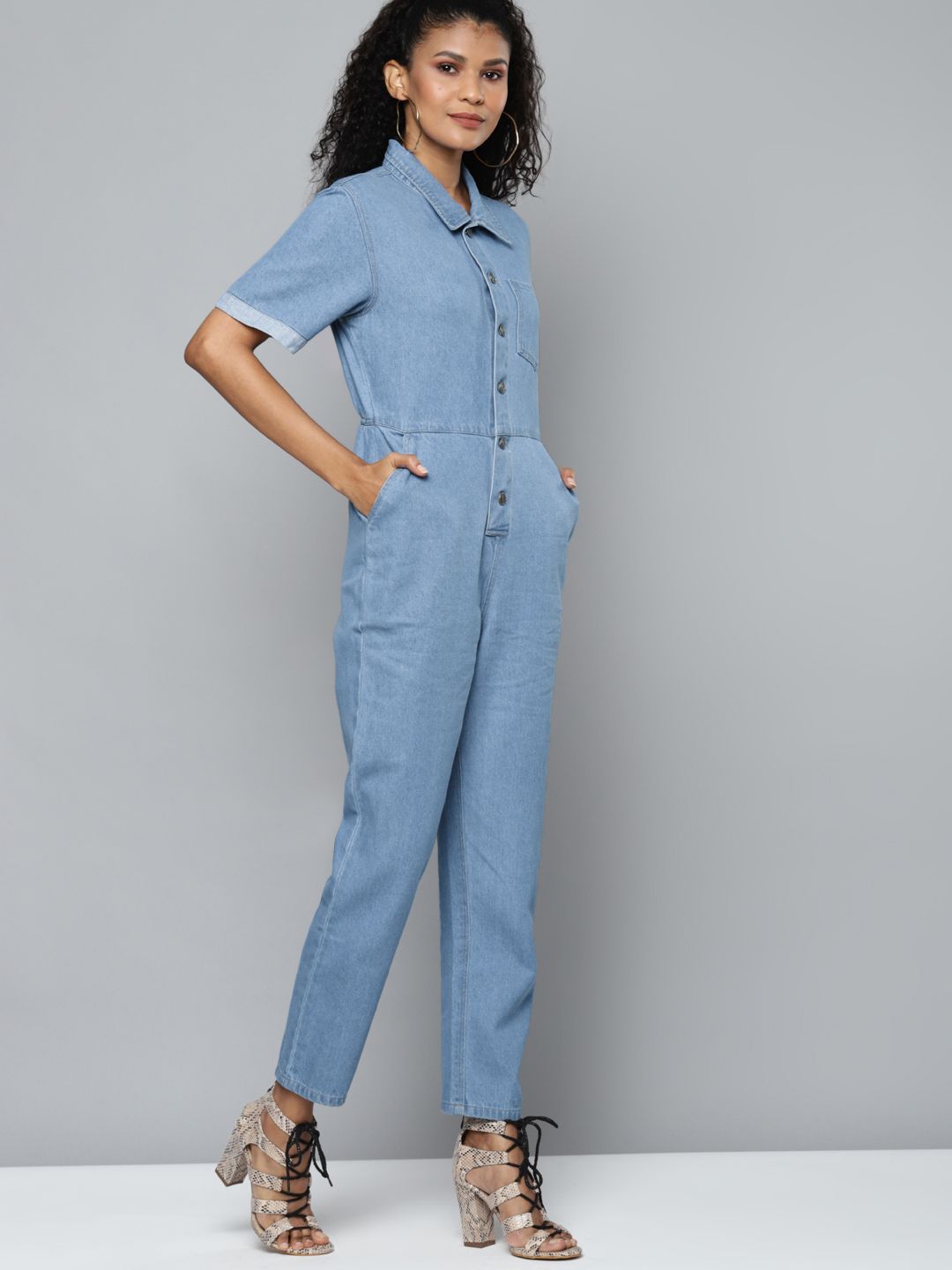 SASSAFRAS Blue Denim Belted Jumpsuit
