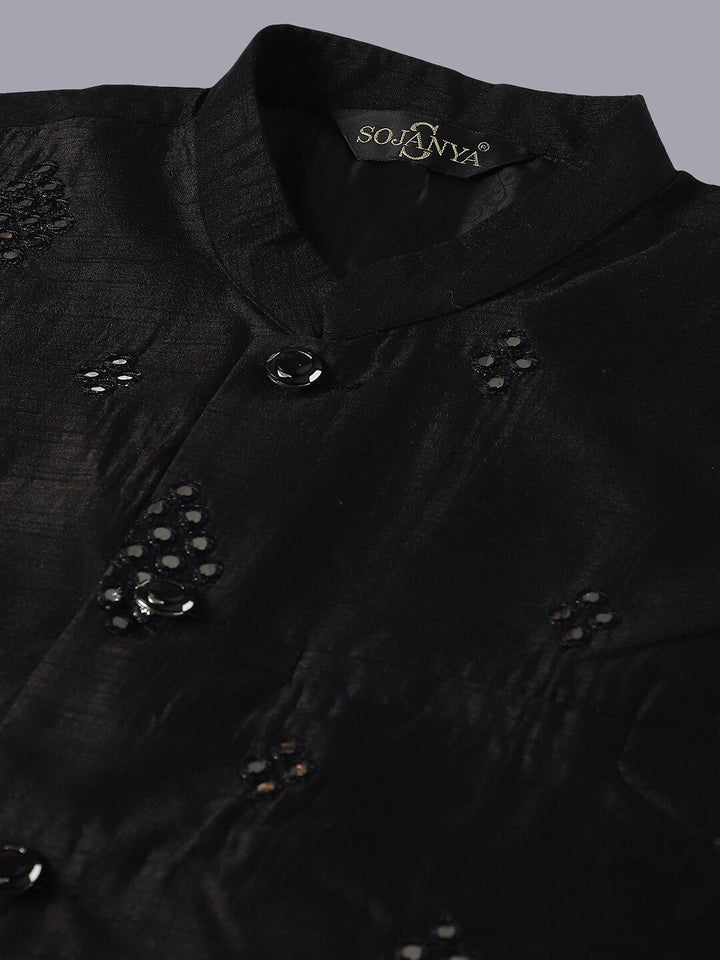 SOJANYA Men Embroidered Mirror Work Pure Cotton Kurta With Pyjamas & Nehru Jacket