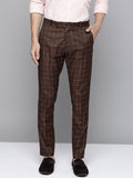 DENNISON Men Burgundy Checked Smart Tapered Fit Trousers