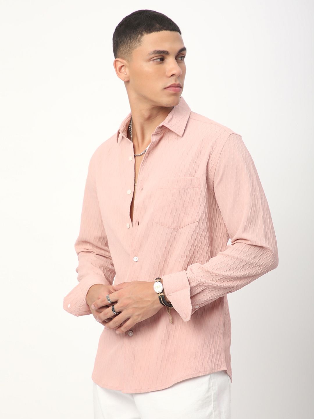 VASTRADO Men Classic Spread Collar Solid Slim Fit Casual Shirt
