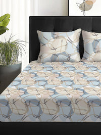 Story@home Arena Cream-Coloured & Grey Printed 180 TC Queen Bedsheet & 2 Pillow Covers