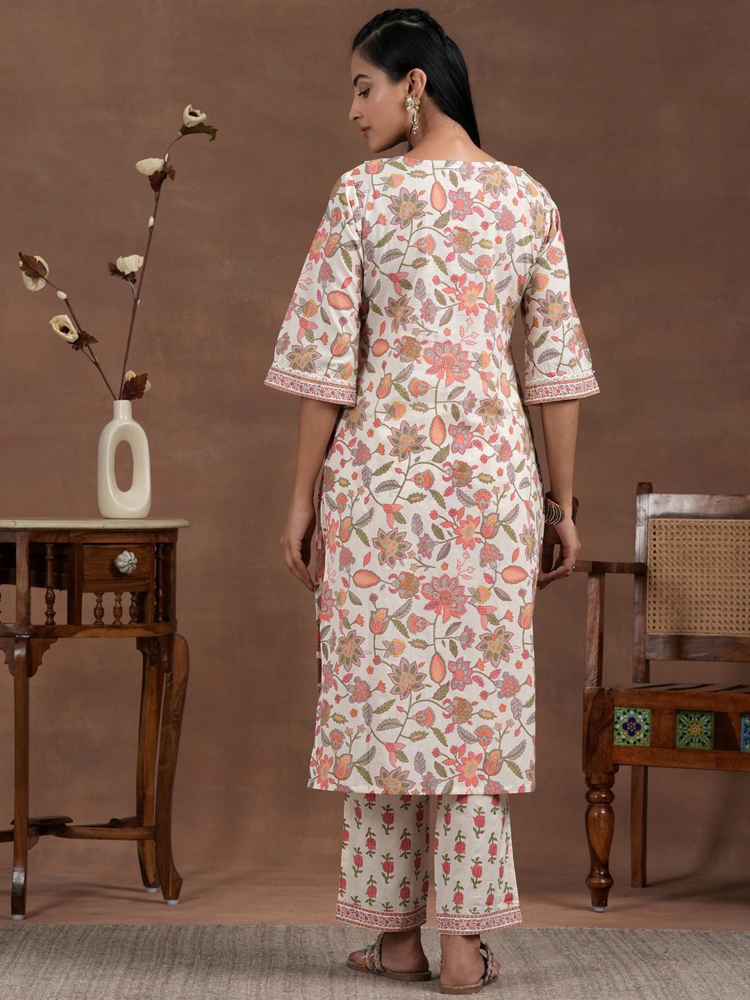 Libas Women Ethnic Motifs Printed Regular Mirror Work Pure Cotton Kurta with Palazzos