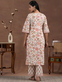 Libas Women Ethnic Motifs Printed Regular Mirror Work Pure Cotton Kurta with Palazzos
