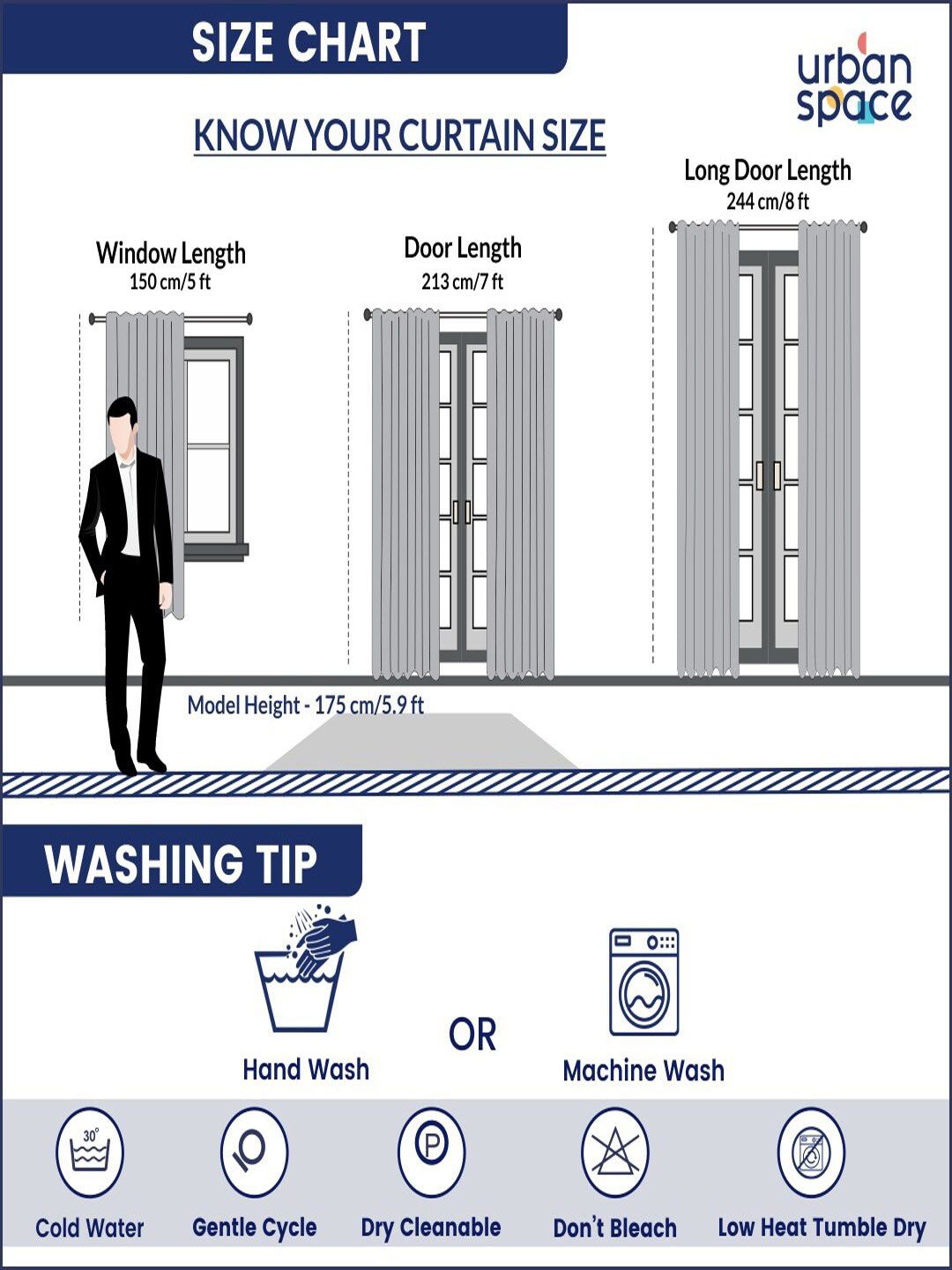 URBAN SPACE Blue & White 2 Pieces Quirky Printed Cotton Long Door Curtains