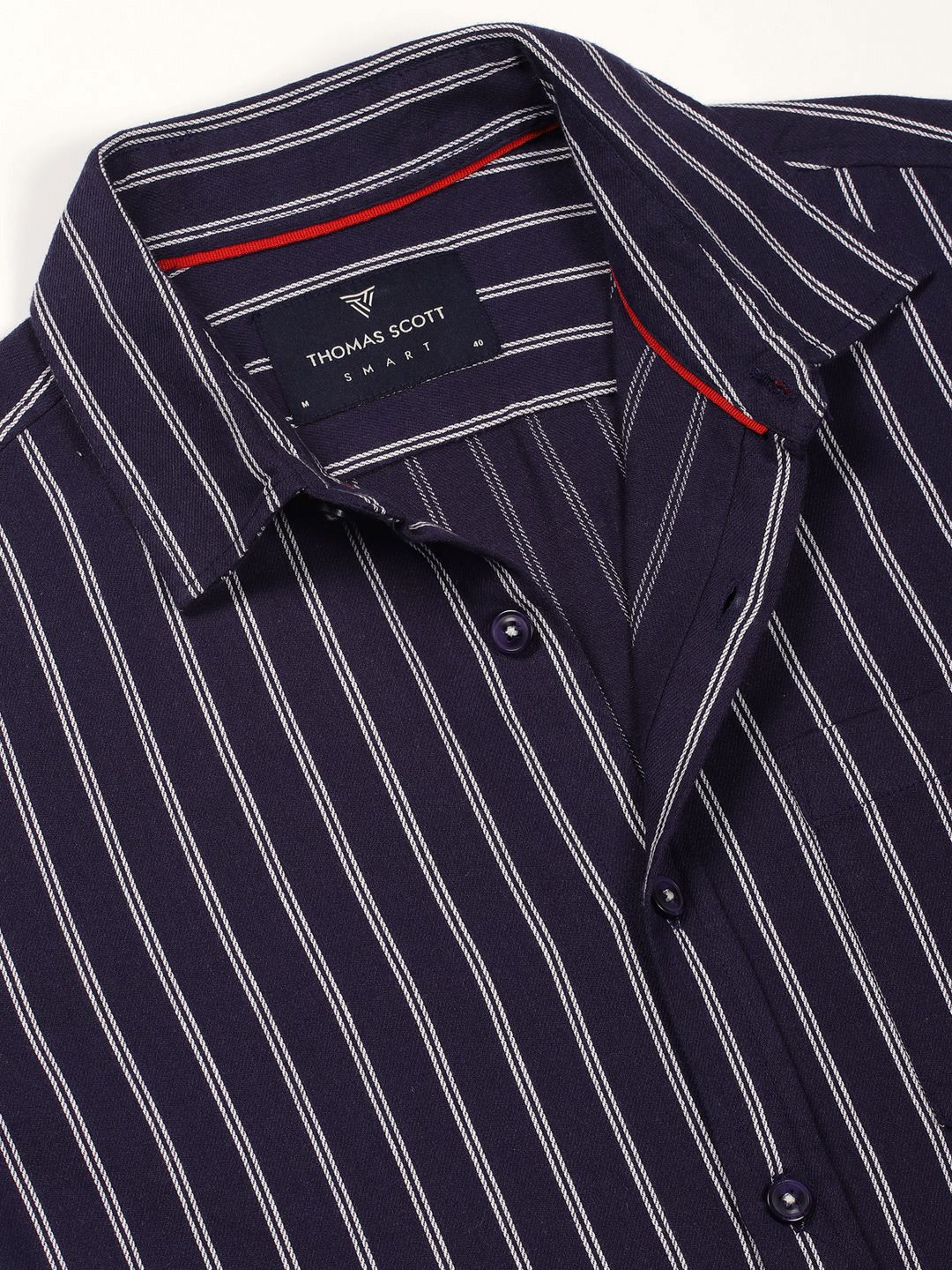 Thomas Scott Men Classic Slim Fit Spread Collar Vertical Striped Cotton Casual Shirt