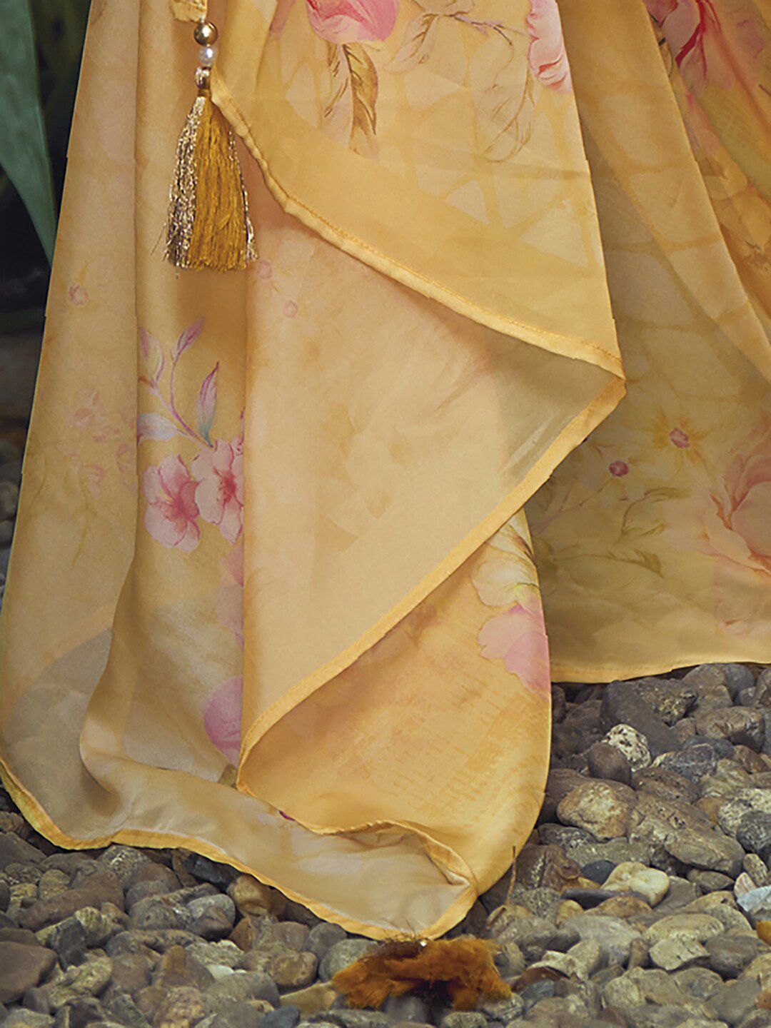 Indo Era Yellow Yoke Design Thread Work Pure Cotton Kurta With Trousers & Dupatta