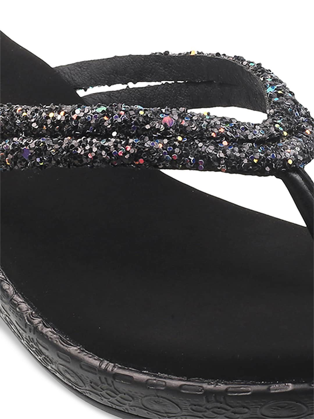 Metro Black Embellished Wedge Sandals