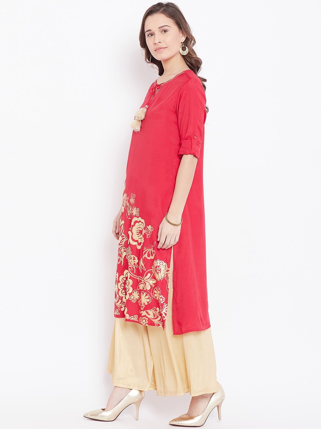 Global Desi Women Red Printed Straight Kurta