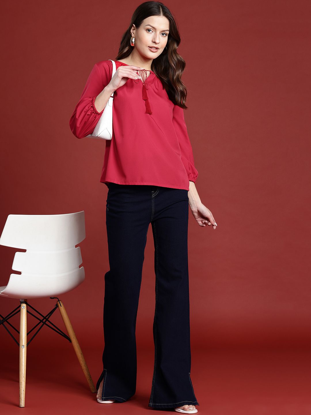 all about you Tie-Up Neck Puff Sleeves Top