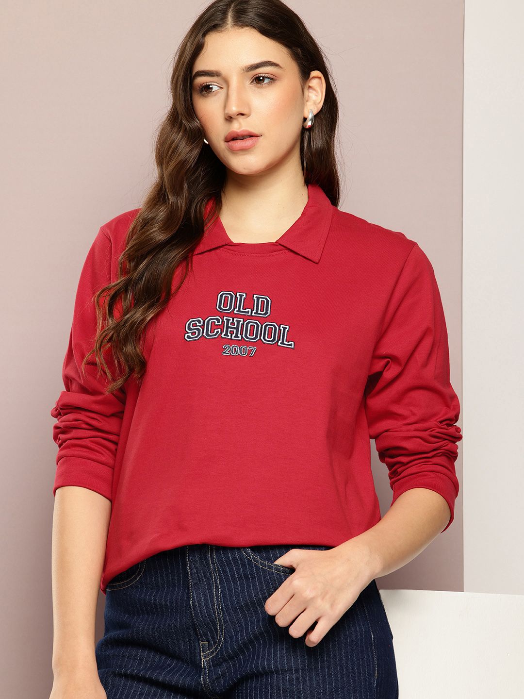 DILLINGER Typography Embroidered Polo Collar Oversized Pure Cotton T-shirt