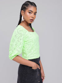 DressBerry Trendy Puff Sleeves Schiffli Top