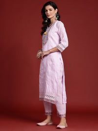 Indo Era Floral & Mirror Embellished Pure Cotton Kurta with Trousers & Dupatta