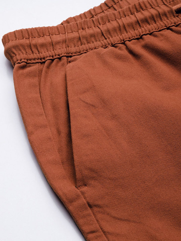 The Indian Garage Co Men Rust Orange Colourblocked Slim Fit Pleated Joggers Trousers