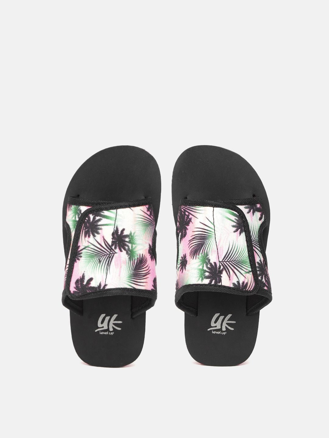 YK Boys White & Black Tropical Printed Sliders