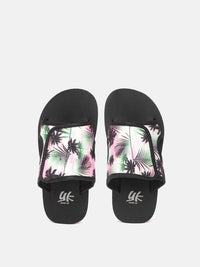 YK Boys White & Black Tropical Printed Sliders