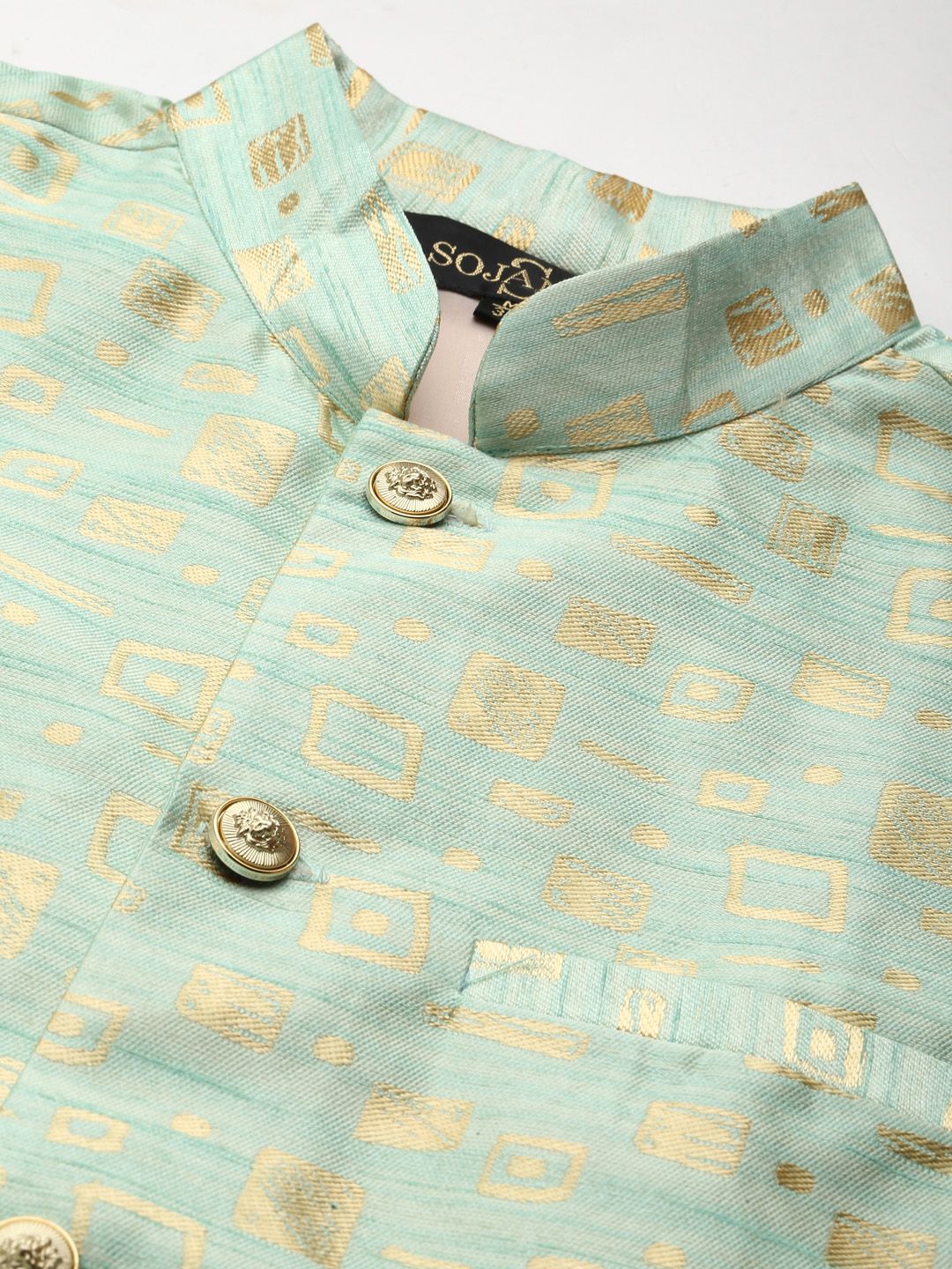 SOJANYA Kurta Emas & Hijau Lelaki dengan Jaket Churidar & Nehru