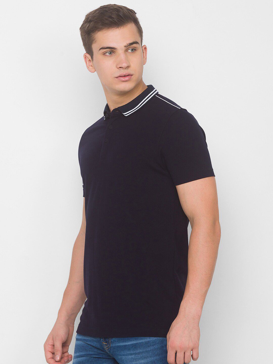 SPYKAR Men Blue Polo Collar Pockets Slim Fit T-shirt