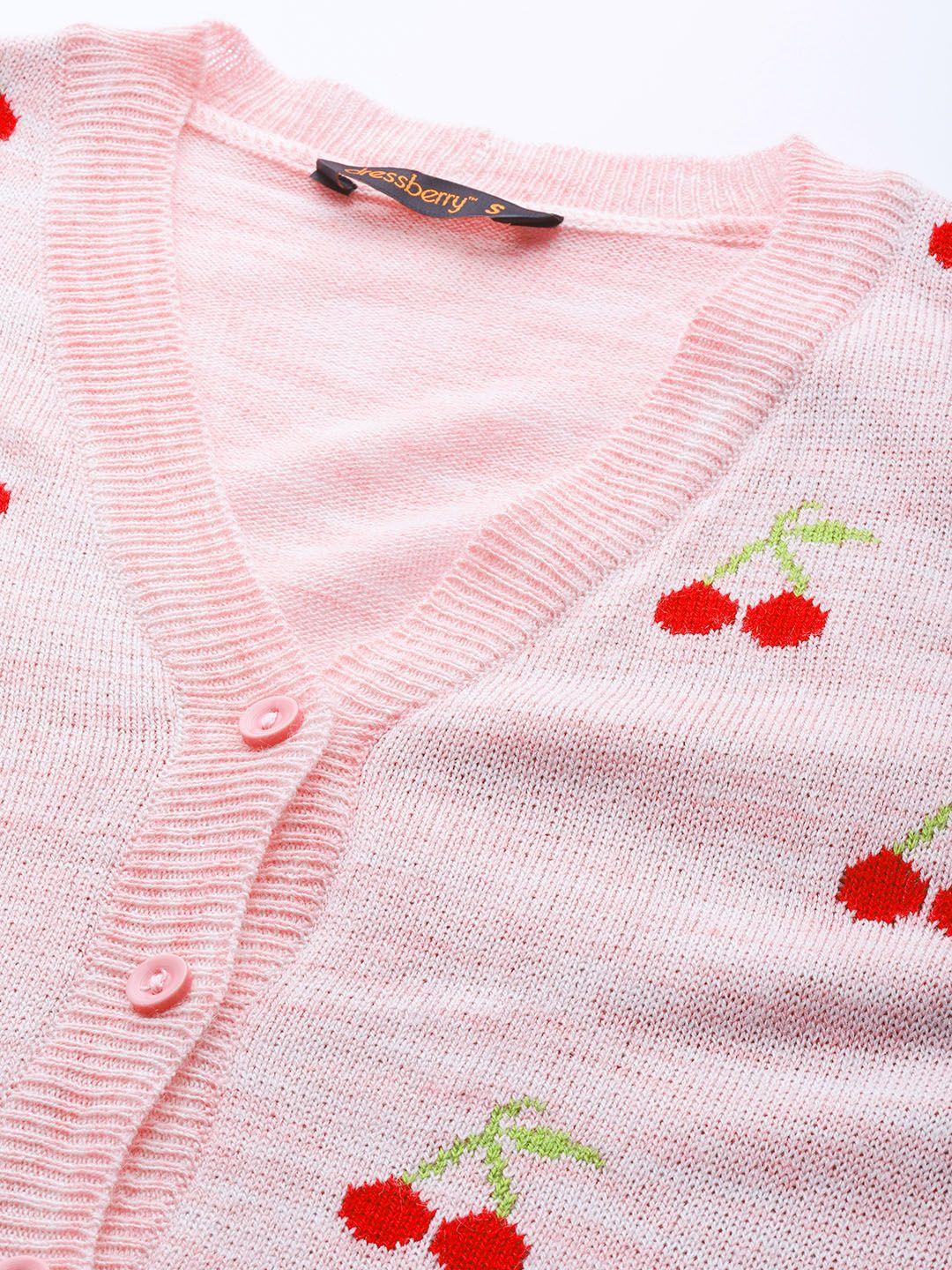 DressBerry Women Pink Self-Design Cardigan