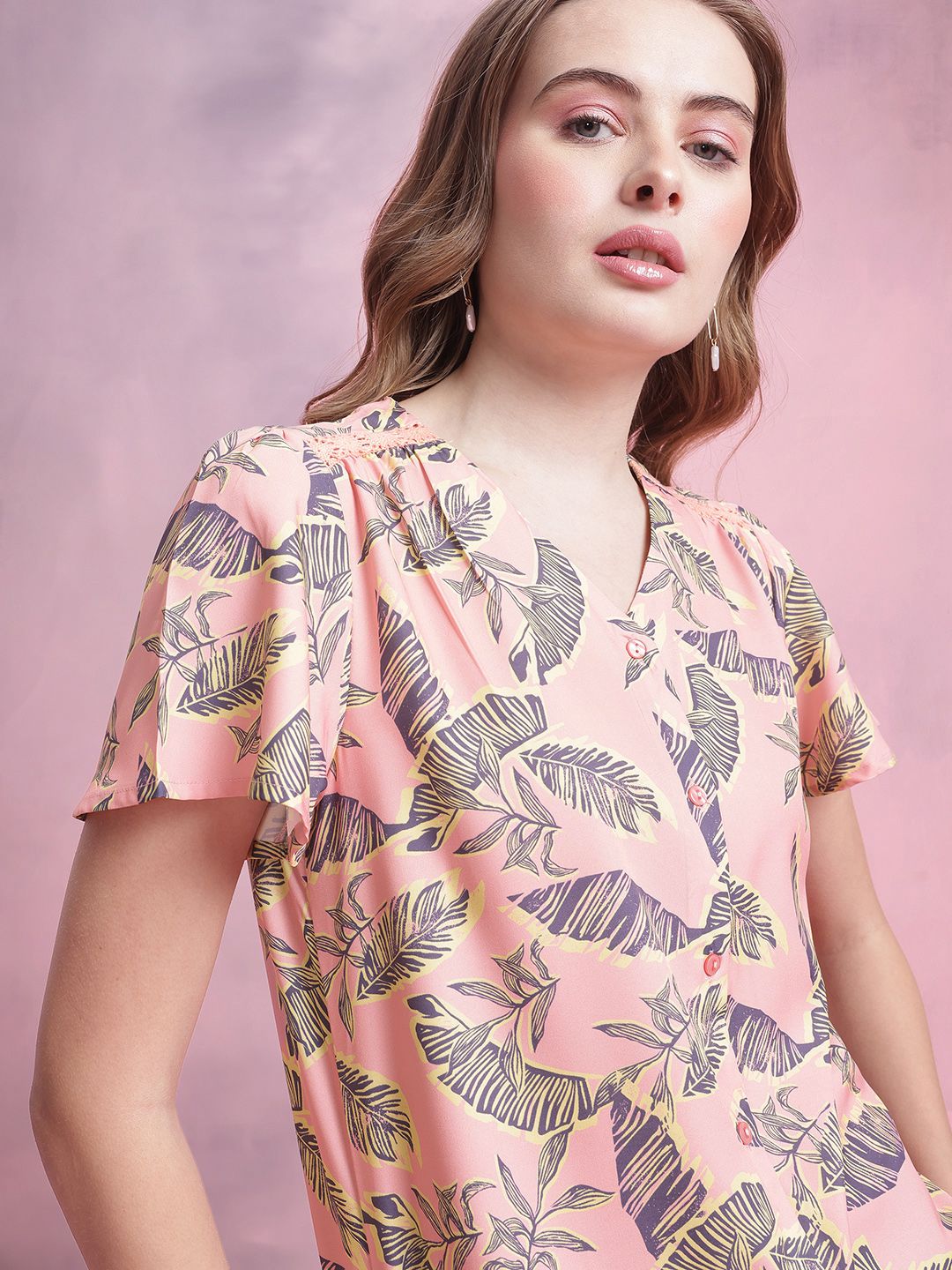 DressBerry Tropical Print Shirt Style Top