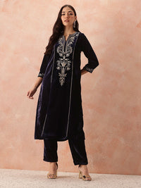 all about you Velvet Finish Floral Embroidered Gotta Patti Kurta with Trousers