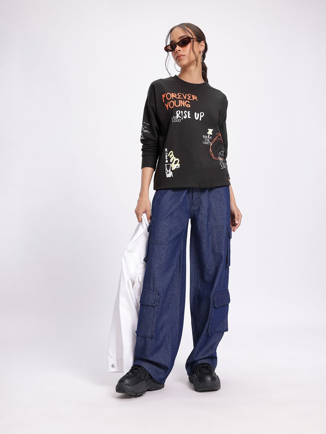 DressBerry Vibe Check Placement Print Sweatshirt