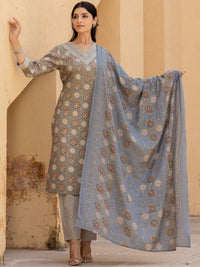 Varanga Women Floral Printed Regular Mirror Work Kurta with Trousers & With Dupatta