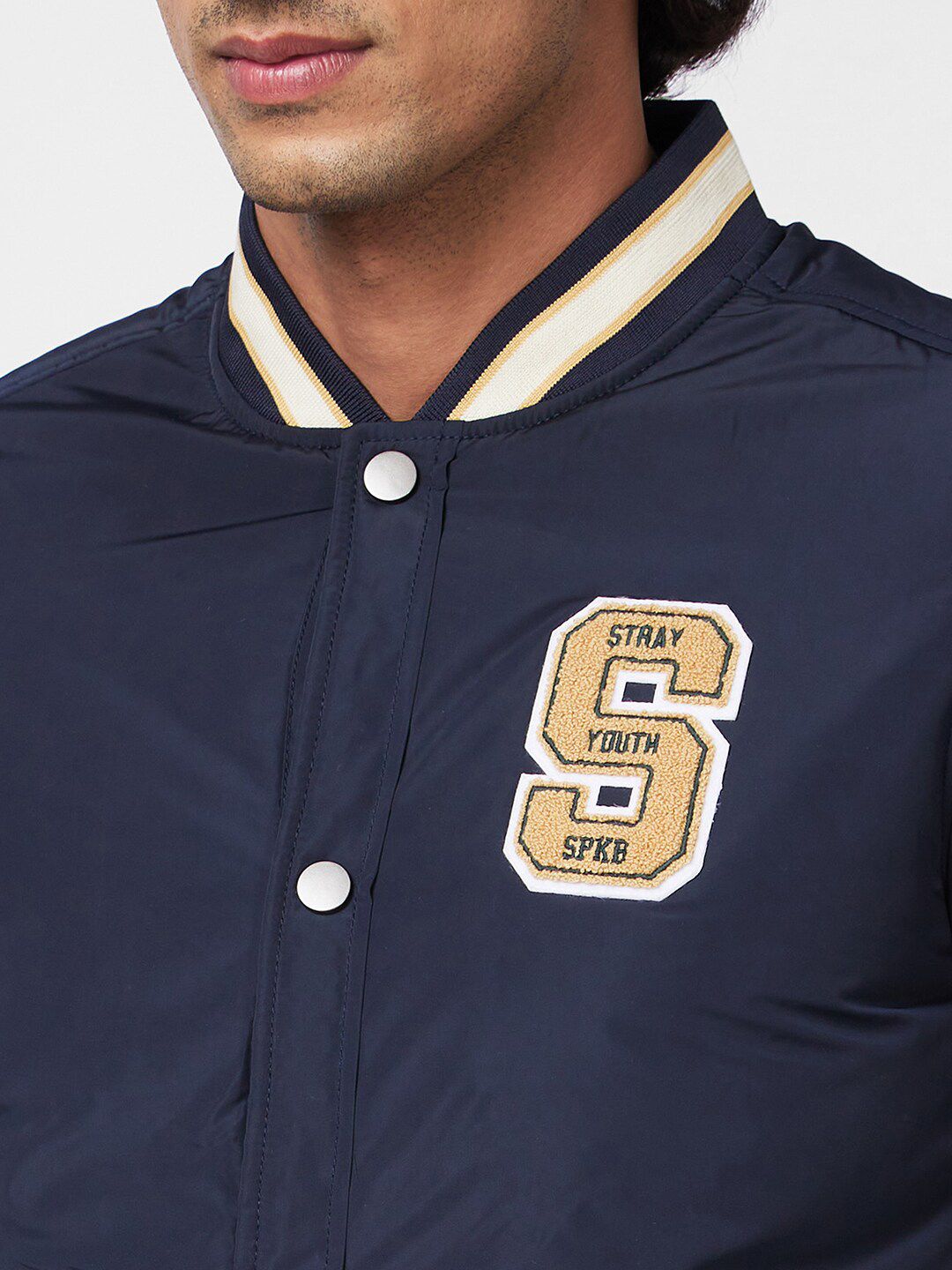 SPYKAR Stand Collar Bomber With Patchwork Jacket