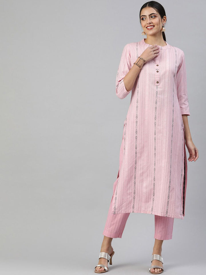 KALINI Striped Mandarin Collar Straight Kurta With Trouser