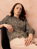 all about you Floral Print Ruffles Detail Georgette Semi-Sheer Button-Down Shirt-Style Top