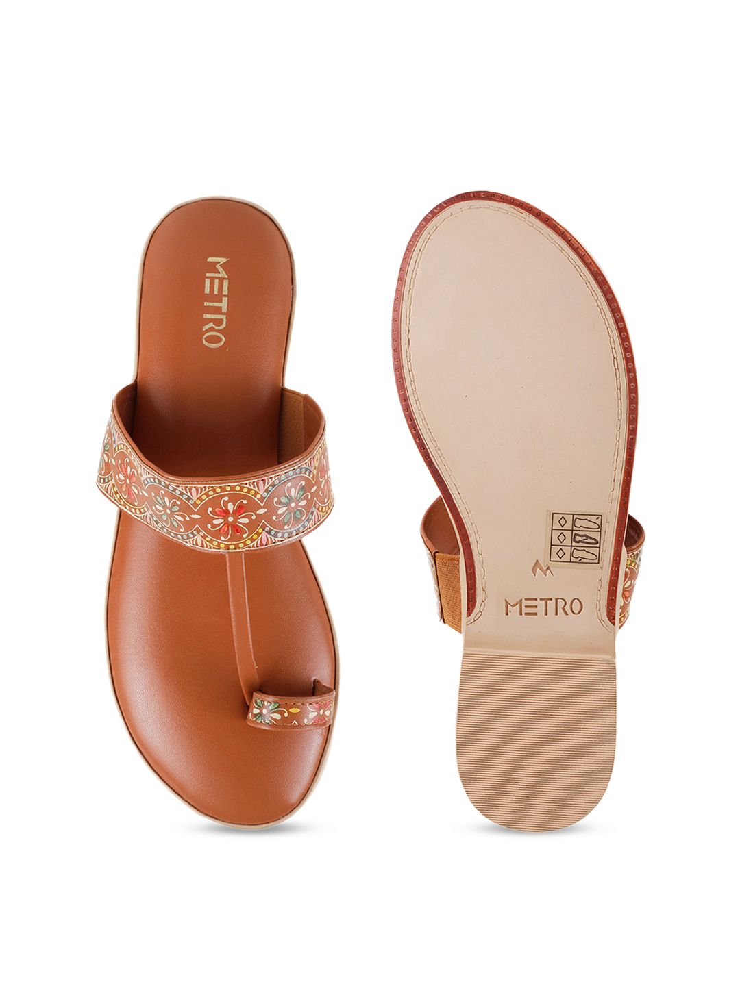 Metro Women Brown Printed One Toe Flats