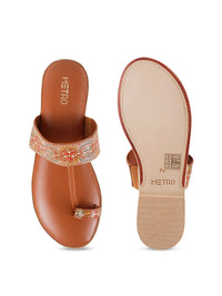 Metro Women Brown Printed One Toe Flats