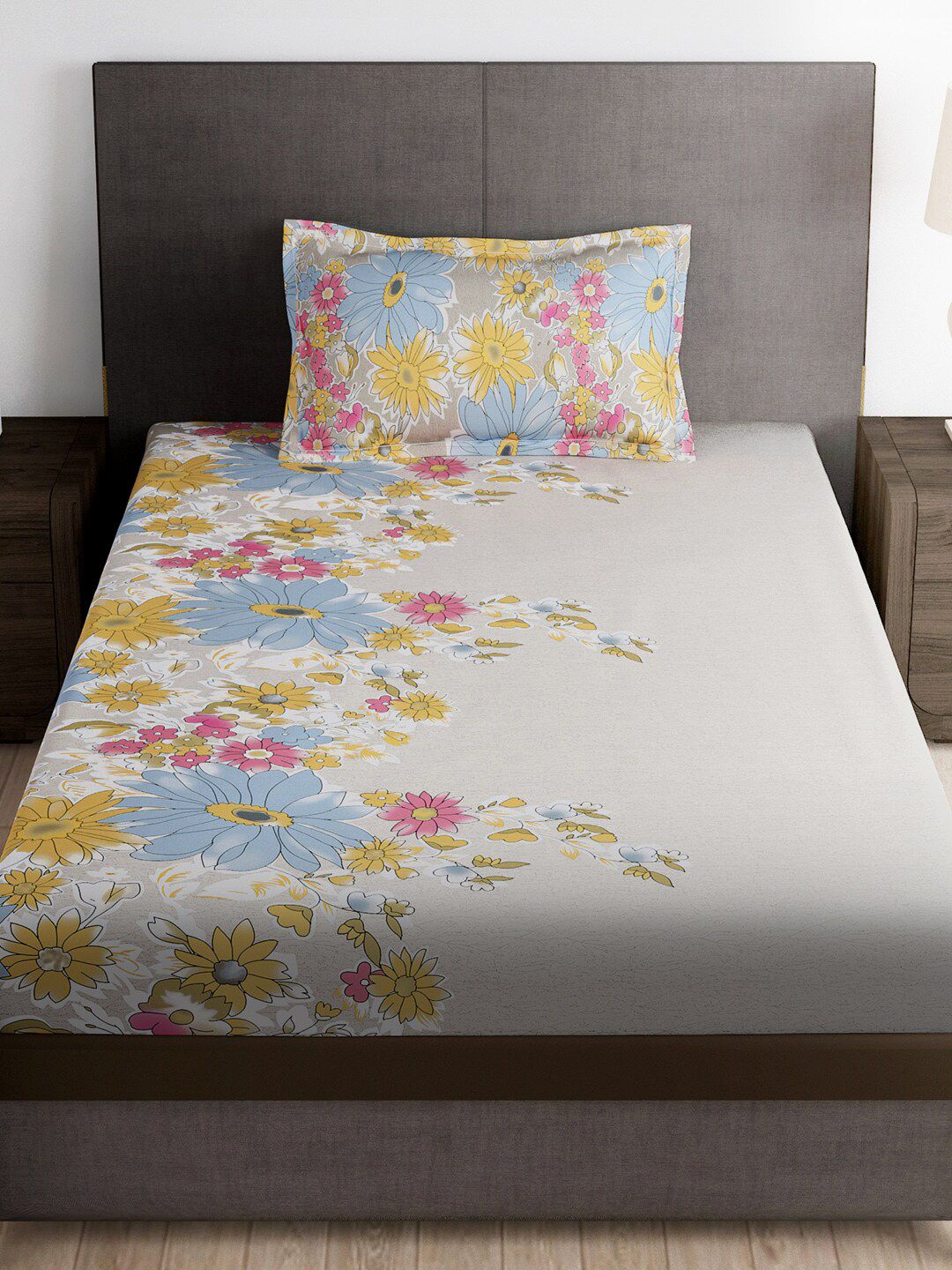 Story@home Beige 180 TC Single Bedsheet with 1 Pillow Cover