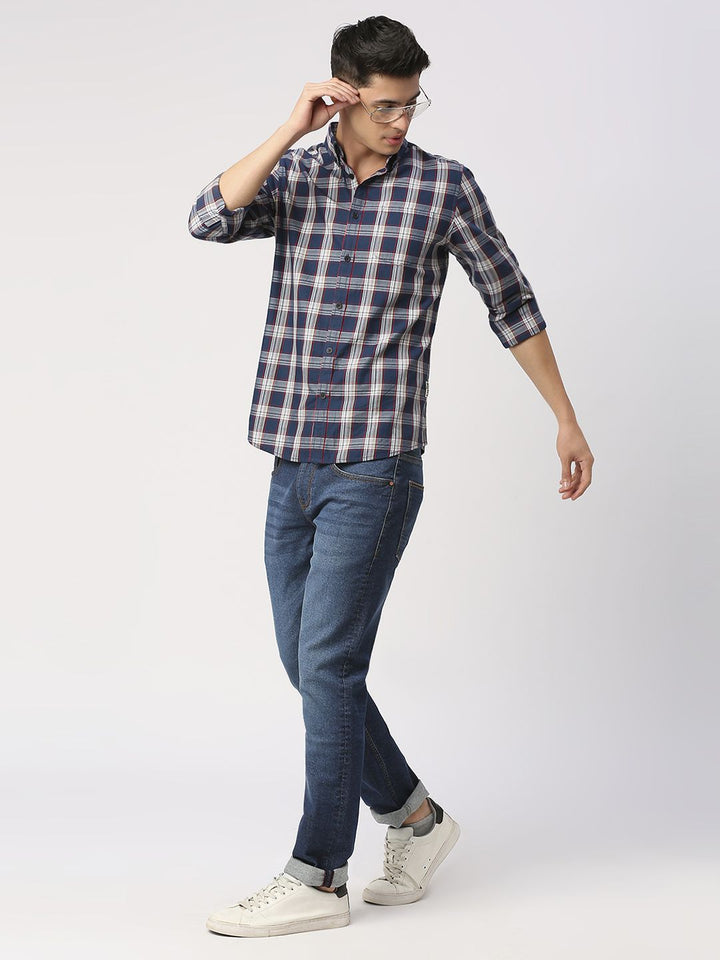 Being Human Men Slim Fit Button-Down Collar Tartan Checks Opaque Checked Casual Shirt
