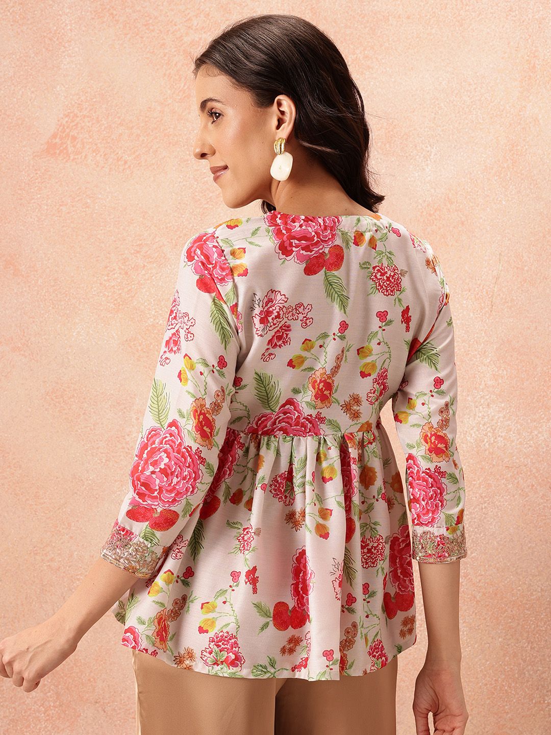 all about you Floral Print V-Neck Sequined Empire Kurti