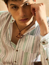 DENNISON Smart Striped Band Collar Casual Shirt
