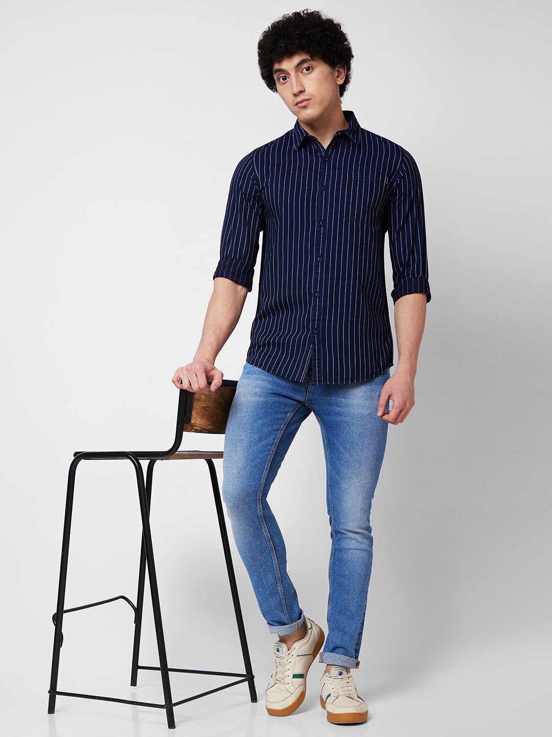 SPYKAR Vertical Striped Long Sleeves Cotton Casual Shirt