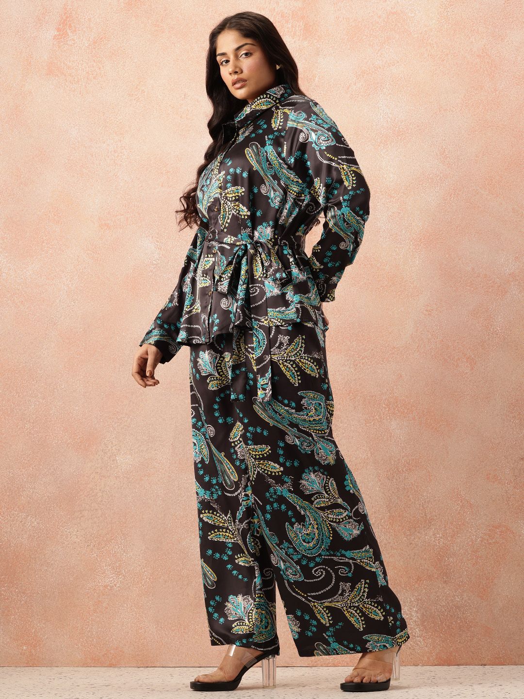 all about you Plus Size Floral Print Co-Ords With a Tie-ups Belt