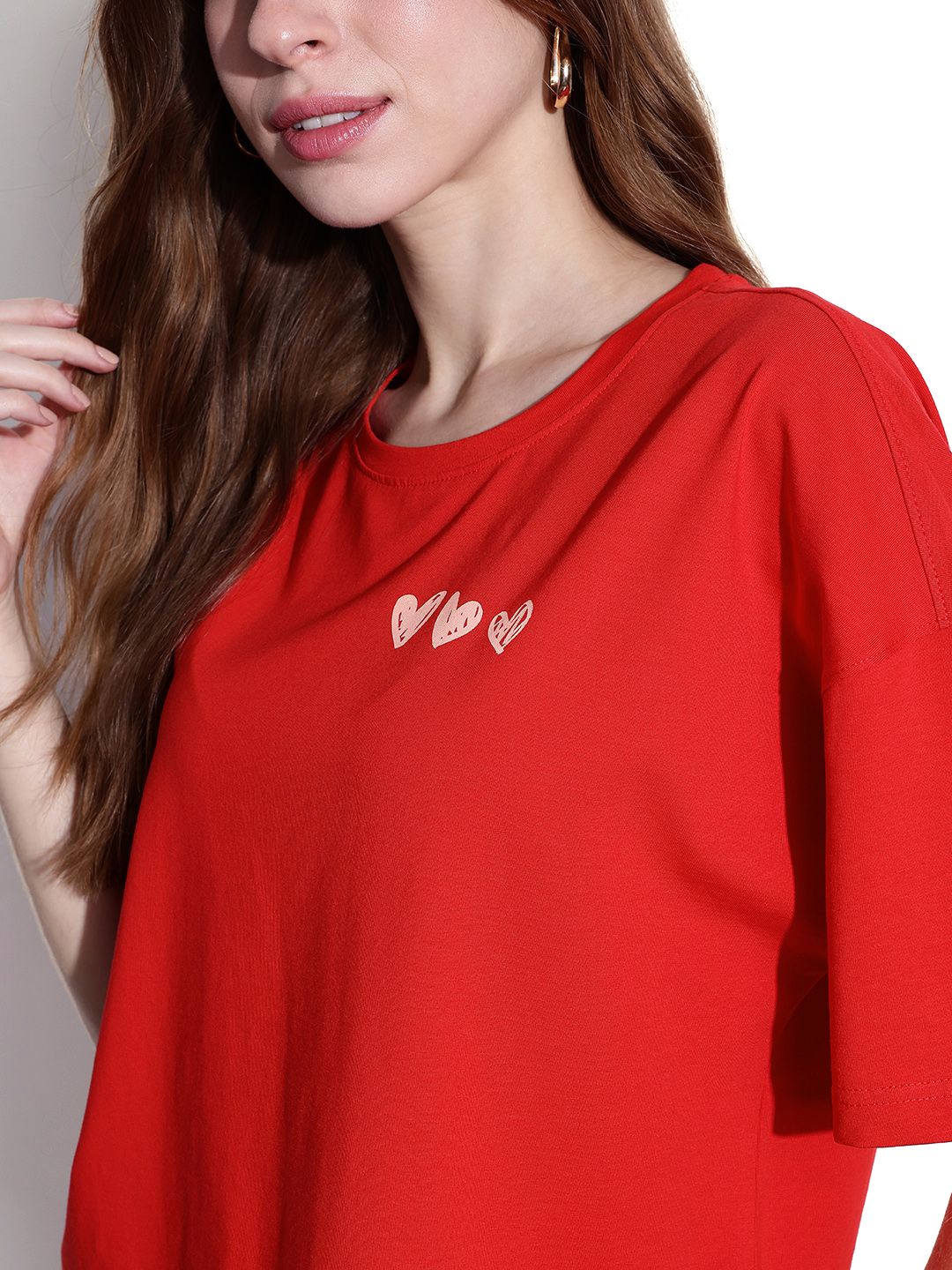 DressBerry Cherry Red Hearts Scribble Oversized T-shirt